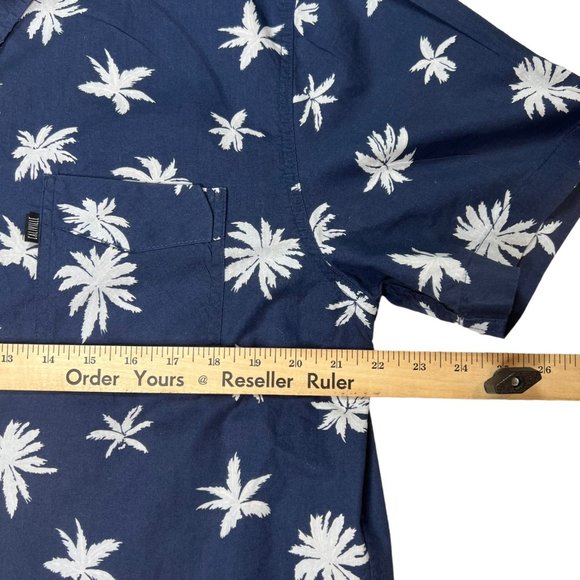 Caliville Shirt Mens XXL Navy Blue Palm Printed Button Front Short Sleeve - Picture 7 of 9